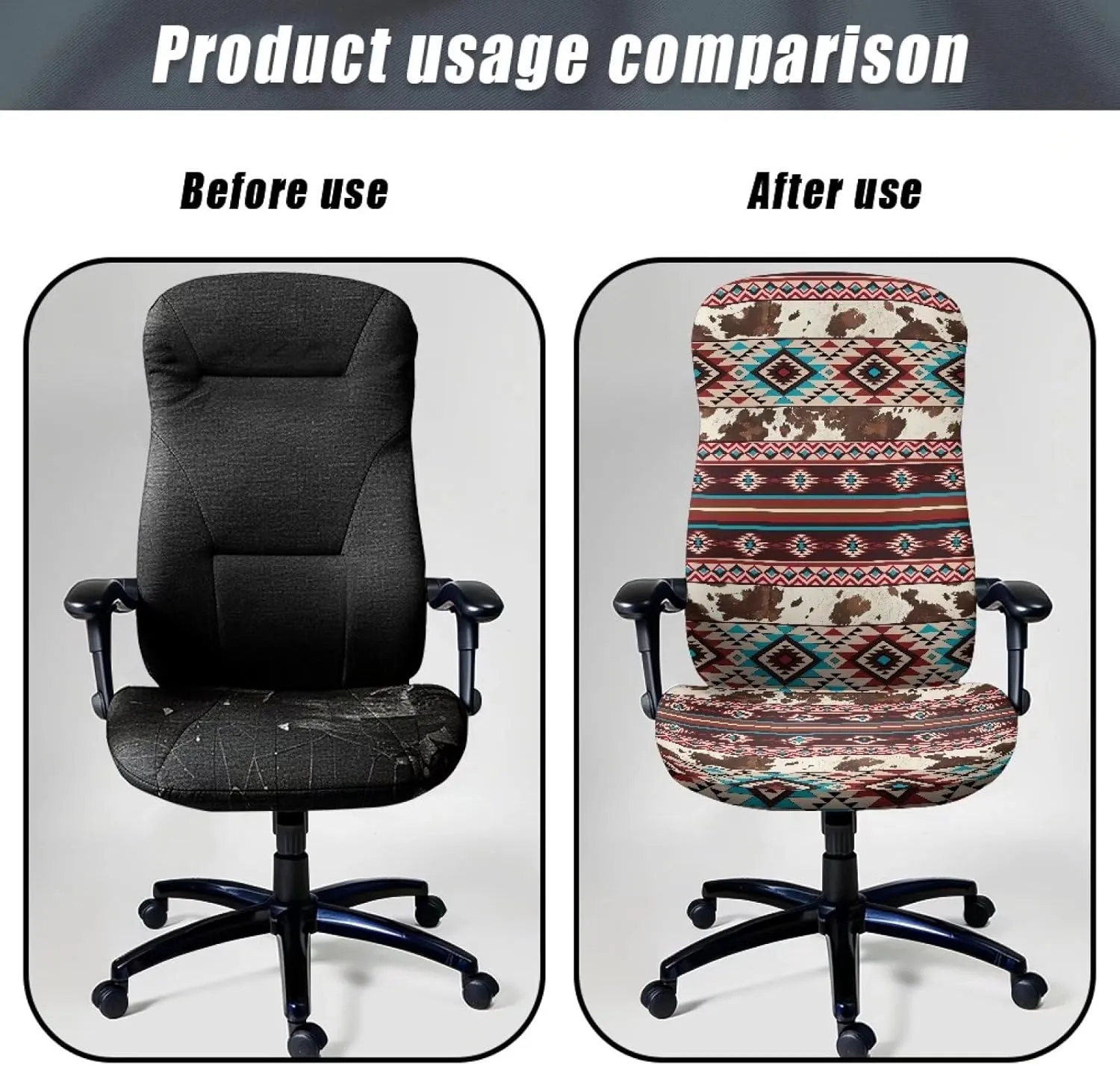 Xoenoiee Aztec Cowhide Geometric Pattern Office Chair Covers Computer Universal Stretchable Chair Covers Desk Chair Armrest Covers High Back Slipcovers for Rotating Chairs, Large