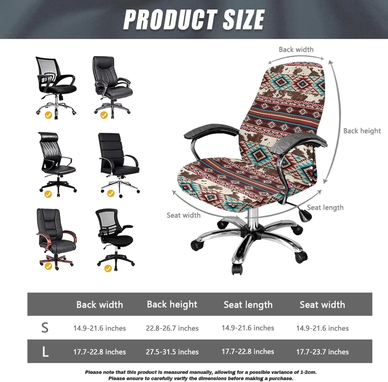 Xoenoiee Aztec Cowhide Geometric Pattern Office Chair Covers Computer Universal Stretchable Chair Covers Desk Chair Armrest Covers High Back Slipcovers for Rotating Chairs, Large