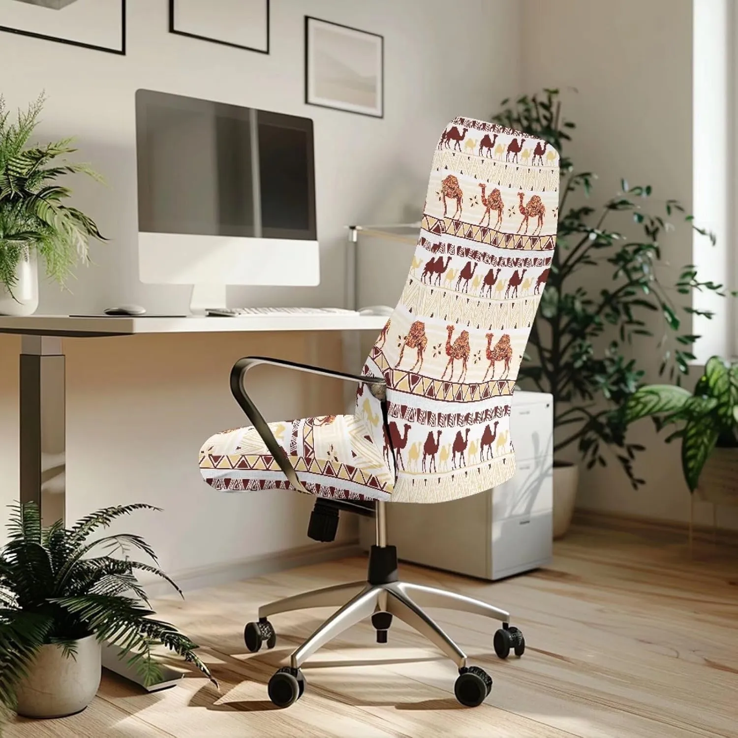 Xoenoiee Aztec Tribe Camel Pattern Office Chair Covers Computer Universal Stretchable Chair Covers Desk Chair Armrest Covers High Back Slipcovers for Rotating Chairs, Large
