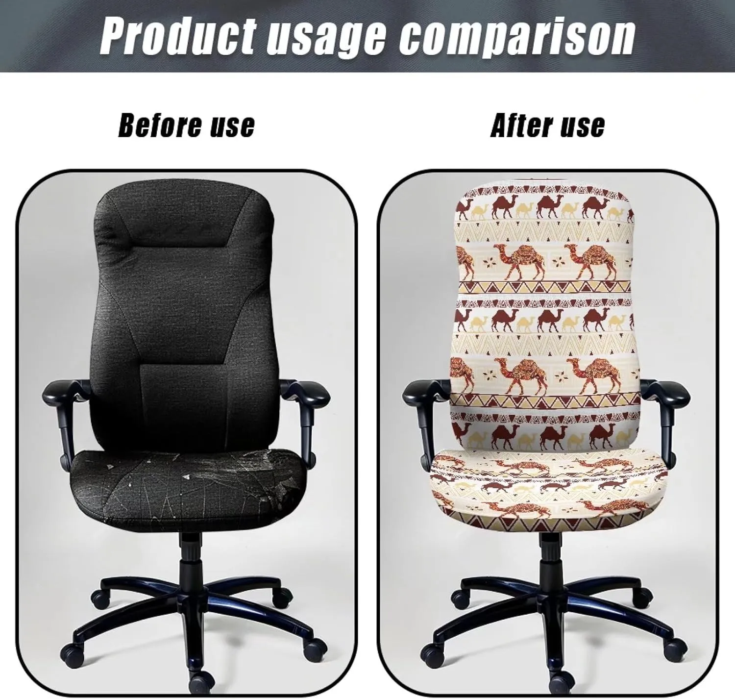 Xoenoiee Aztec Tribe Camel Pattern Office Chair Covers Computer Universal Stretchable Chair Covers Desk Chair Armrest Covers High Back Slipcovers for Rotating Chairs, Large