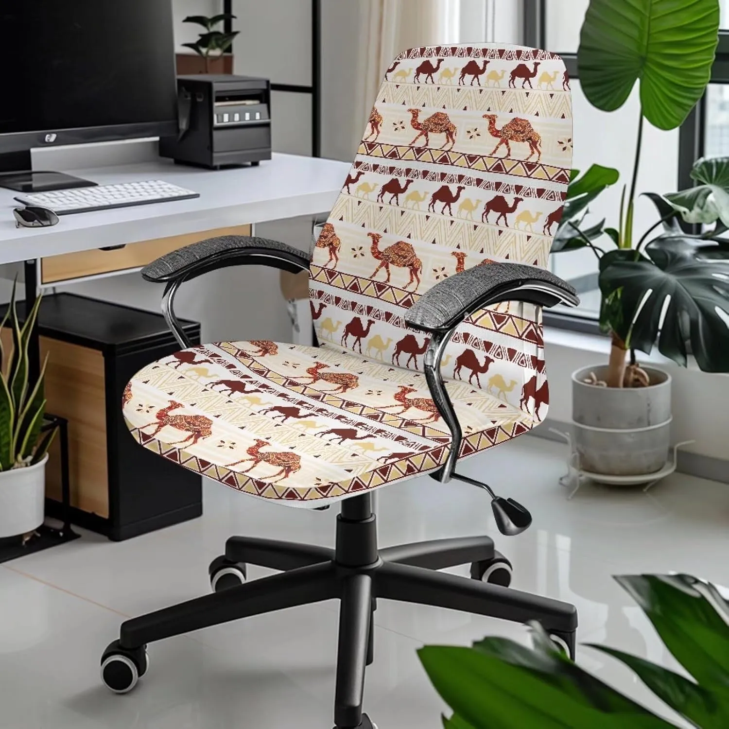 Xoenoiee Aztec Tribe Camel Pattern Office Chair Covers Computer Universal Stretchable Chair Covers Desk Chair Armrest Covers High Back Slipcovers for Rotating Chairs, Large