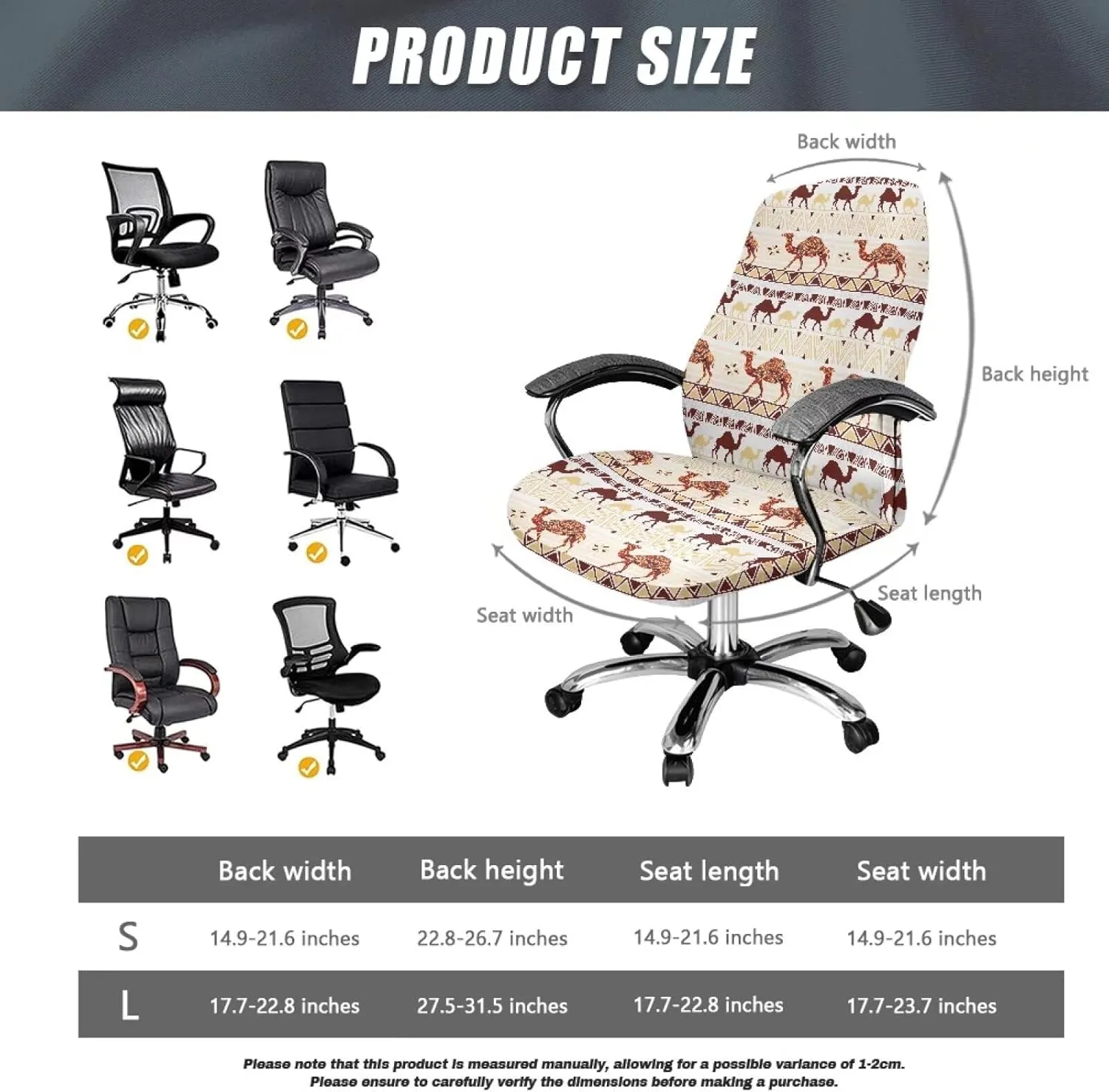 Xoenoiee Aztec Tribe Camel Pattern Office Chair Covers Computer Universal Stretchable Chair Covers Desk Chair Armrest Covers High Back Slipcovers for Rotating Chairs, Large