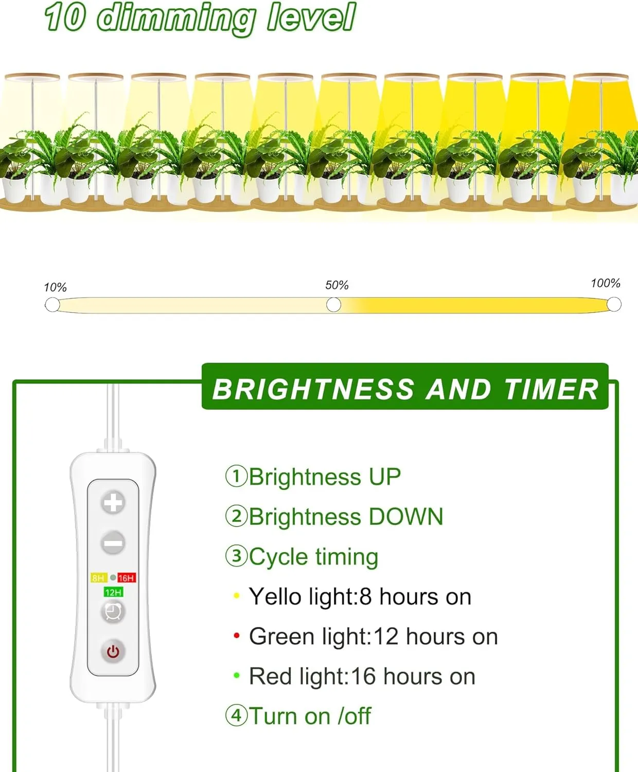 yadoker Plant Grow Light for Indoor Plant,Bamboo Mini LED Grow Light Garden,Height Adjustable,Automatic Timer with 8/12/16 Hours