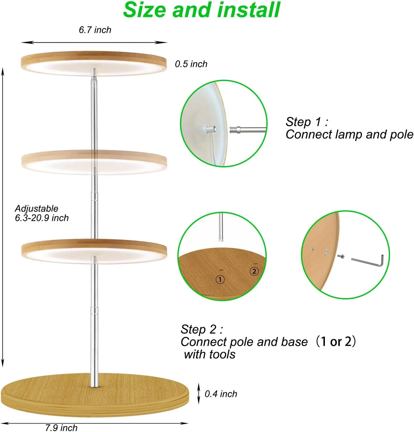 yadoker Plant Grow Light for Indoor Plant,Bamboo Mini LED Grow Light Garden,Height Adjustable,Automatic Timer with 8/12/16 Hours