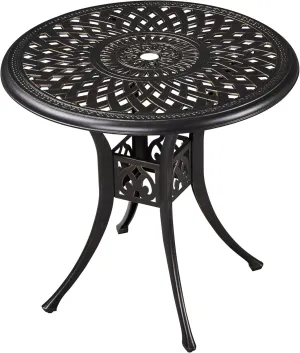 Yaheetech 31in Cast Aluminum Patio Table with Umbrella Hole, Outdoor Round Anti-Rust Small Coffee Bistro Table with Umbrella Hole, Outdoor Furniture for Porch, Backyard, Garden, Bronze