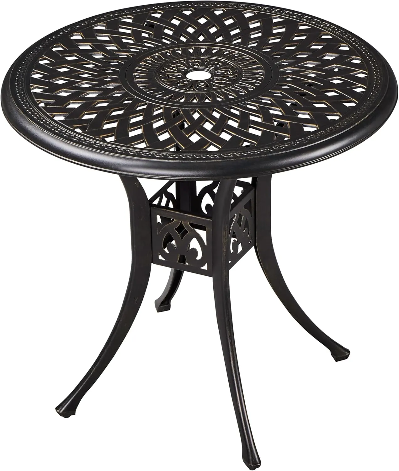 Yaheetech 31in Cast Aluminum Patio Table with Umbrella Hole, Outdoor Round Anti-Rust Small Coffee Bistro Table with Umbrella Hole, Outdoor Furniture for Porch, Backyard, Garden, Bronze