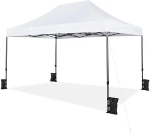 Yaheetech Heavy Duty Pop Up Canopy Tent, 10x15 Commercial Instant Shelter Tent, Outdoor Adjustable Canopy with Wheeled Bag, 4 Sandbags & 8 Stakes, White