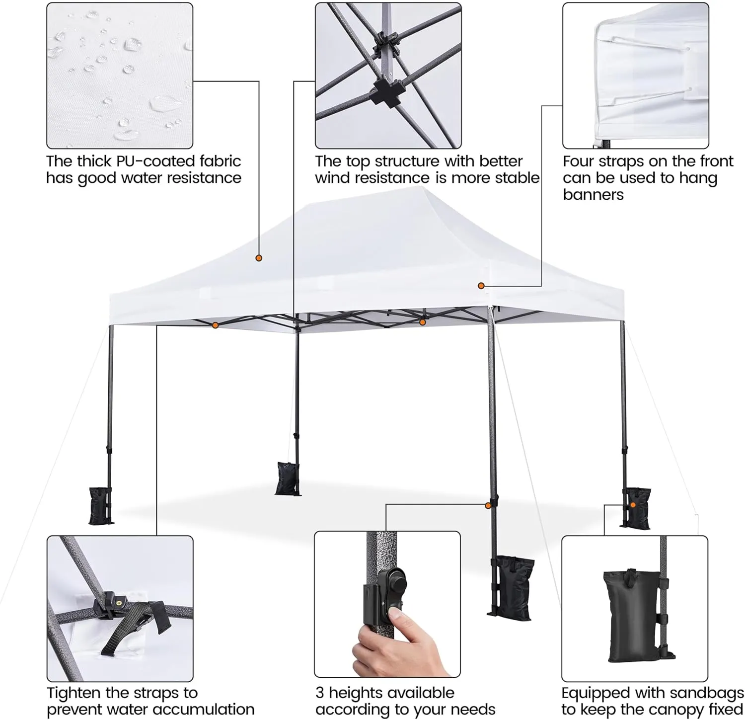 Yaheetech Heavy Duty Pop Up Canopy Tent, 10x15 Commercial Instant Shelter Tent, Outdoor Adjustable Canopy with Wheeled Bag, 4 Sandbags & 8 Stakes, White
