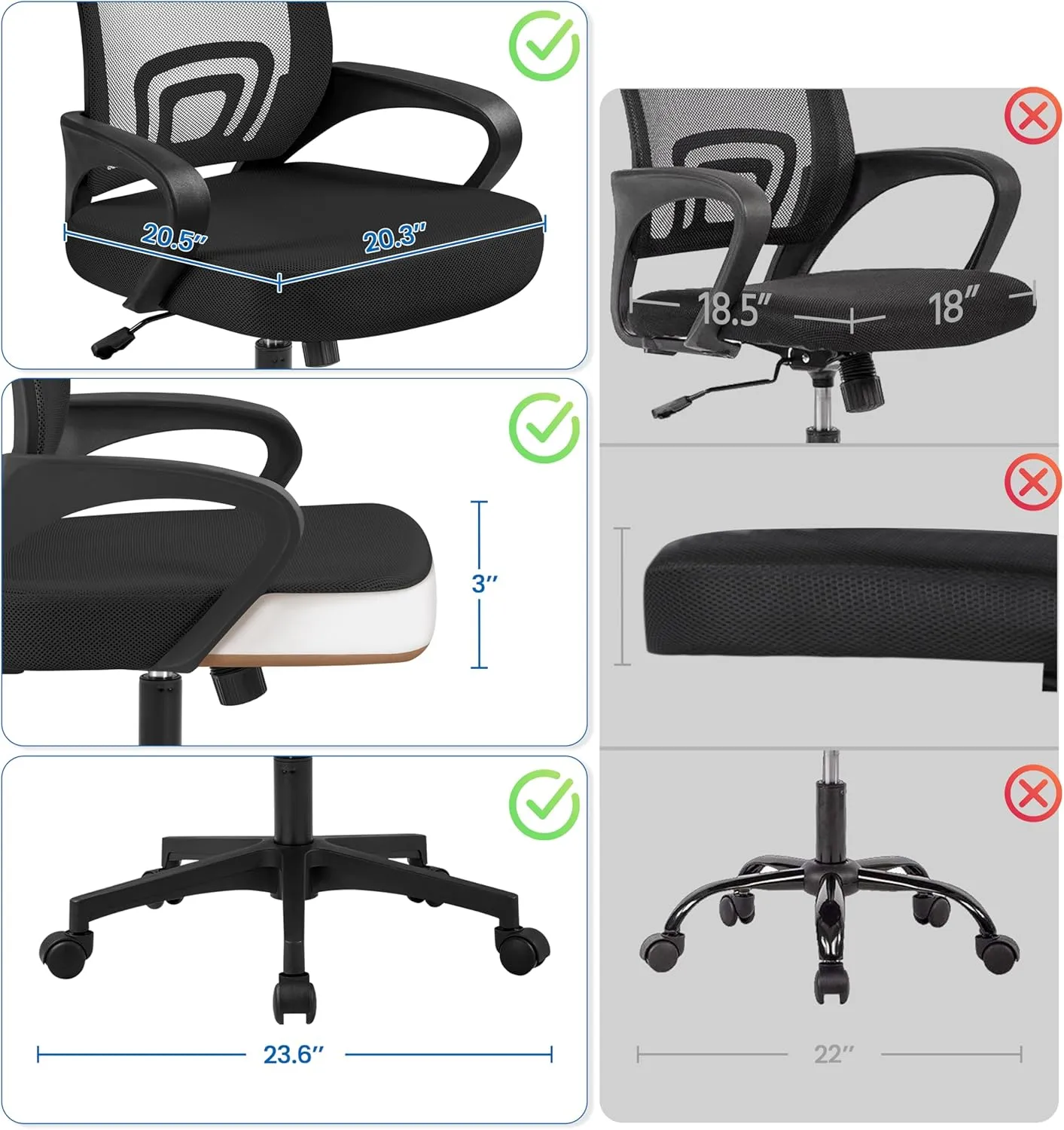 Yaheetech Mid-Back Mesh Office Chair Adjustable Ergonomic Computer Task Chair Swivel Rolling with Lumbar Support Armrest for Home Office Work Study, Black