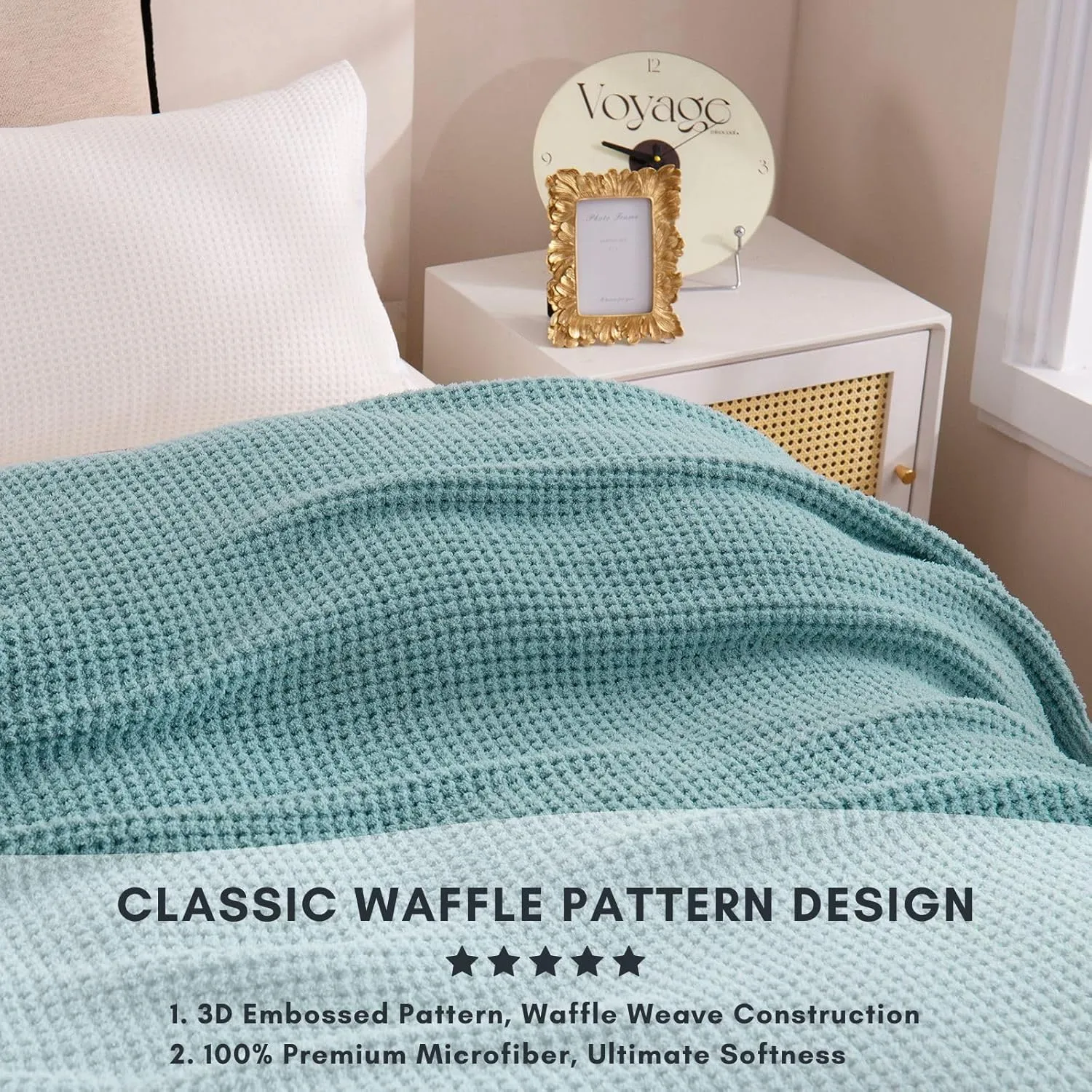 YIRUIO Microfiber Waffle Throw Blanket Weave Knit Super Soft Ultra Cozy Fuzzy Fluffy Warm for Living Room Bedroom Bedding Farmhouse (Sage Green, 51'' x 63'')