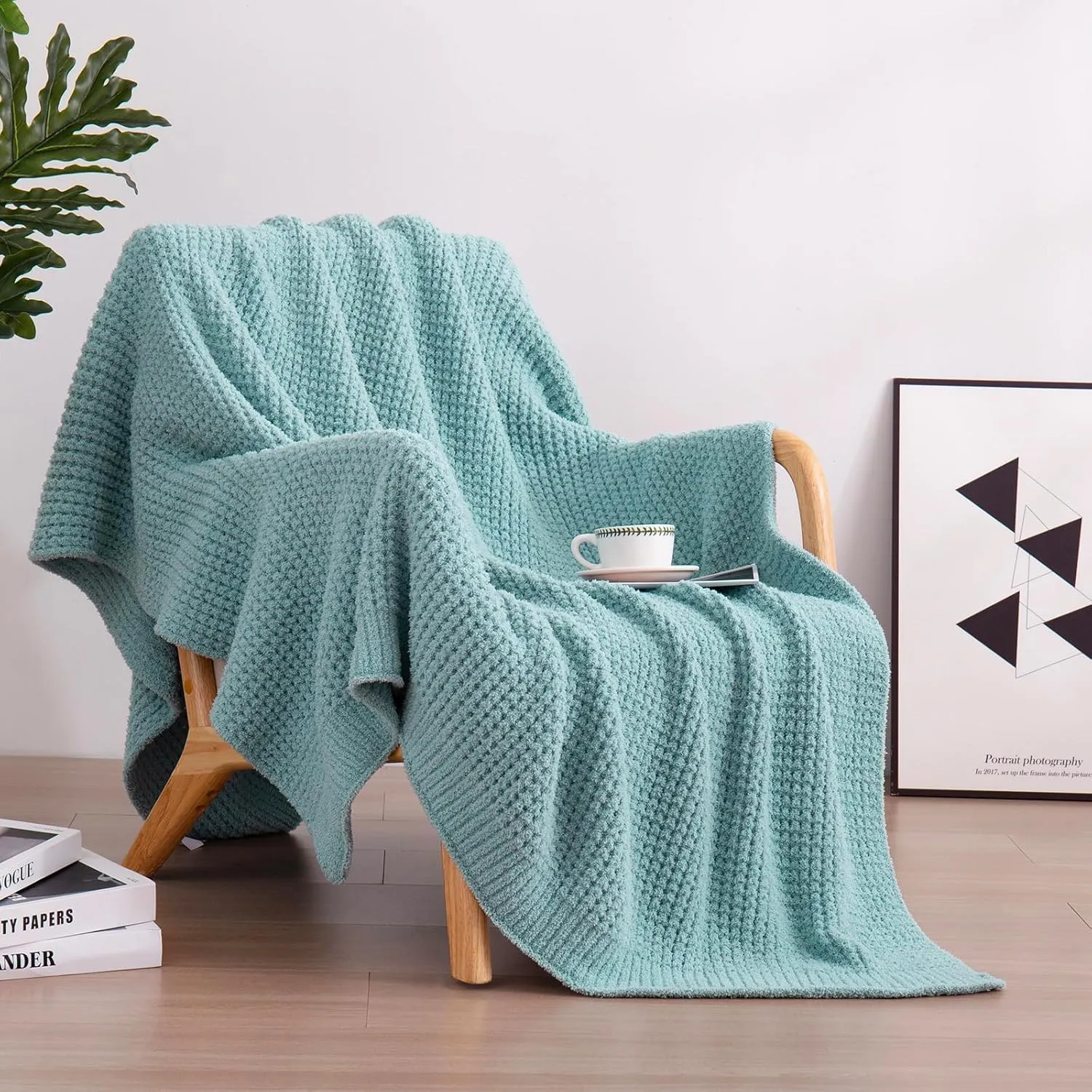 YIRUIO Microfiber Waffle Throw Blanket Weave Knit Super Soft Ultra Cozy Fuzzy Fluffy Warm for Living Room Bedroom Bedding Farmhouse (Sage Green, 51'' x 63'')