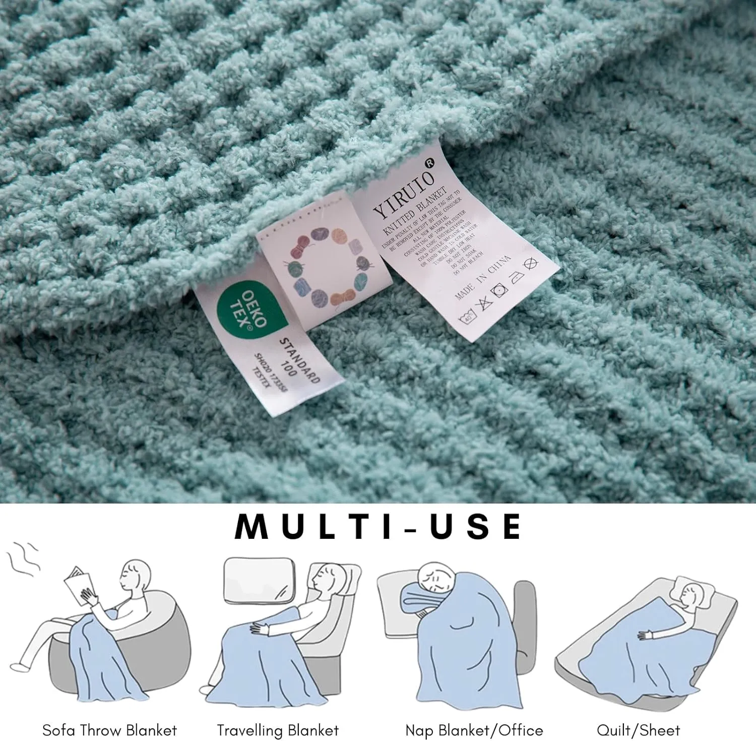 YIRUIO Microfiber Waffle Throw Blanket Weave Knit Super Soft Ultra Cozy Fuzzy Fluffy Warm for Living Room Bedroom Bedding Farmhouse (Sage Green, 51'' x 63'')
