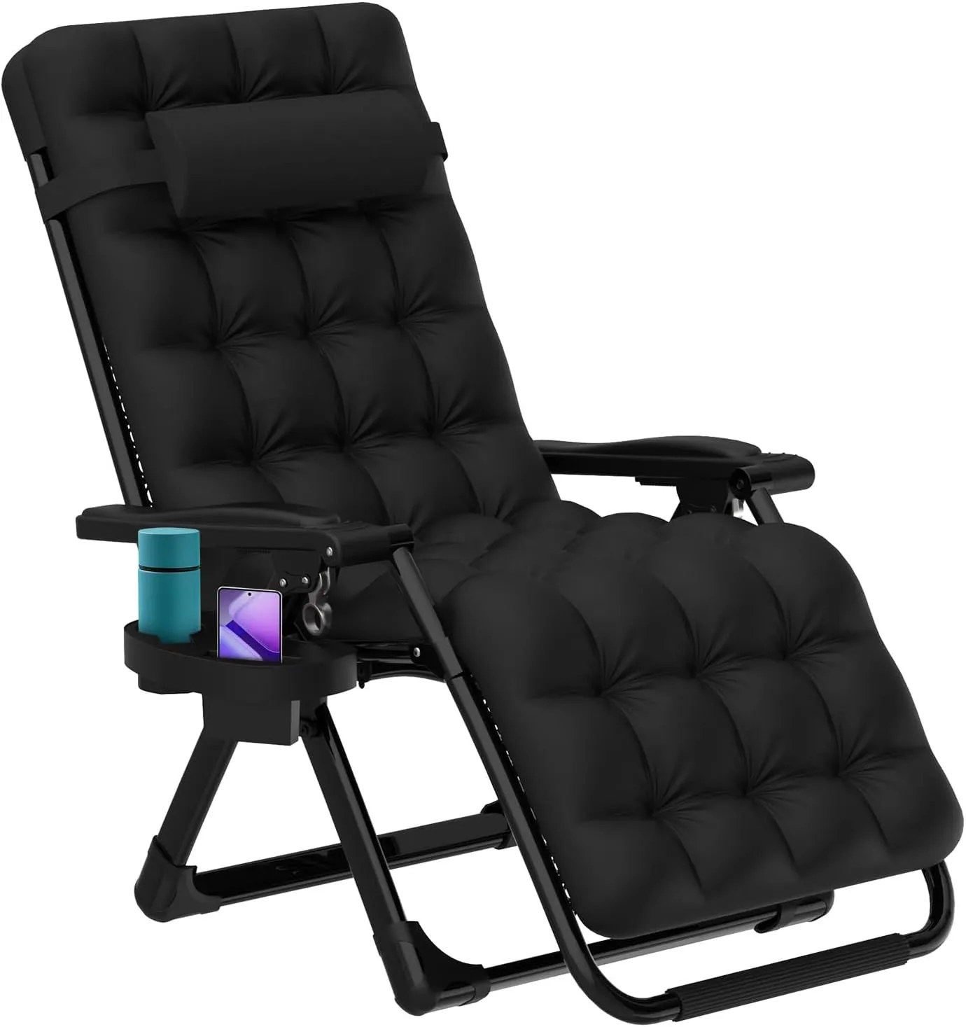 ZENPETIO Zero Gravity Lounge Chair, Foldable Outdoor Recliner with Detachable Cushion, Portable Anti Gravity Lounger for Camping, Patio, Poolside, Lawn - Black