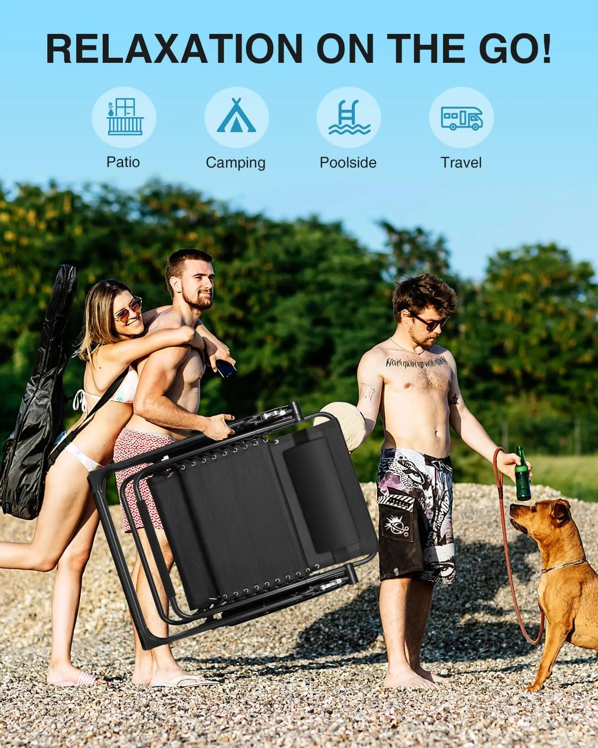 ZENPETIO Zero Gravity Lounge Chair, Foldable Outdoor Recliner with Detachable Cushion, Portable Anti Gravity Lounger for Camping, Patio, Poolside, Lawn - Black