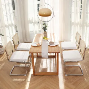 Zesthouse Natural Rattan Dining Chairs Set of 4, Modern Dining Room Chairs with Solid Wood Back for Kitchen Living Room, Mid Century Breuer Design Inspired, Upholstered Velvet Fabric, White