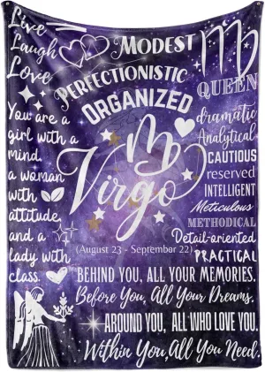 Zodiac Constellation Gifts for Women, Zodiac Sign Birthday Gift with Message Flannel Blanket Throws (50"x 65") - Virgo